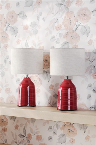 (image for) Laura Ashley Penny Table Lamp Red Ceramic and Polished Chrome With Shade